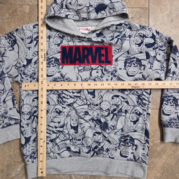 Marvel Comics All Over Print Hoodie Gray Blue Red Logo Youth Size L - Picture 3 of 7